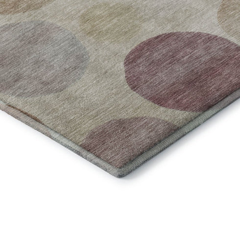 8' Salmon And Ivory Geometric Washable Round Rug With UV Protection