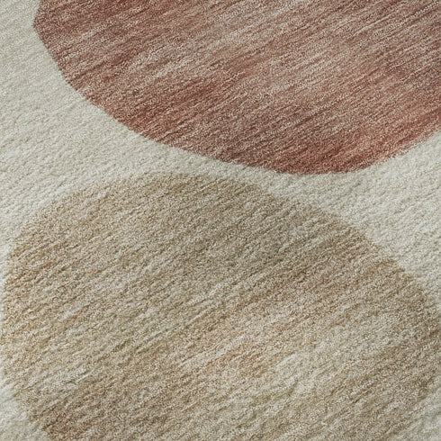 8' Salmon And Ivory Geometric Washable Round Rug With UV Protection