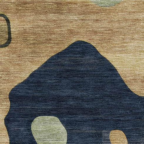 5' X 8' Navy Blue And Beige Abstract Washable Area Rug With UV Protection