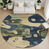 8' Navy Blue And Beige Abstract Washable Round Rug With UV Protection