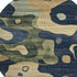 8' Navy Blue And Beige Abstract Washable Round Rug With UV Protection