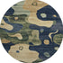 8' Navy Blue And Beige Abstract Washable Round Rug With UV Protection