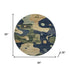 8' Navy Blue And Beige Abstract Washable Round Rug With UV Protection