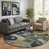 8' Navy Blue And Beige Abstract Washable Round Rug With UV Protection