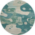 8' Teal And Ivory Abstract Washable Round Rug With UV Protection