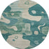 8' Teal And Ivory Abstract Washable Round Rug With UV Protection
