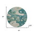 8' Teal And Ivory Abstract Washable Round Rug With UV Protection