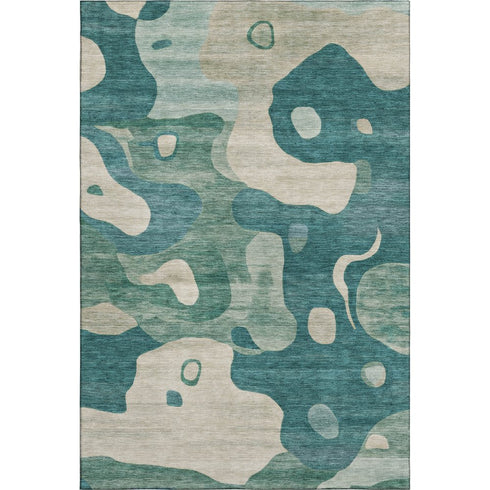 8' X 10' Teal And Ivory Abstract Washable Area Rug With UV Protection