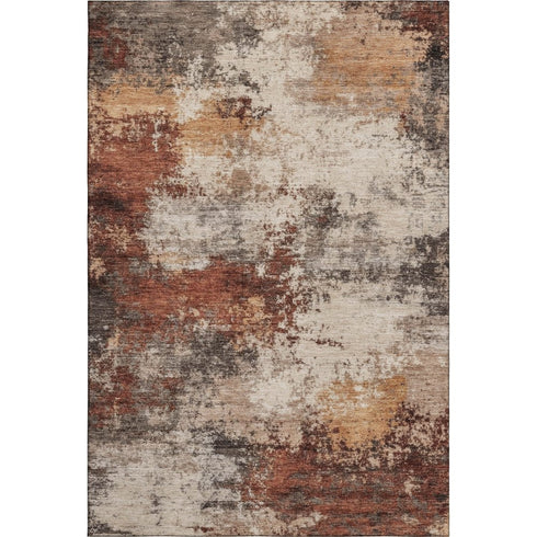 5' X 8' Rust And Beige Abstract Washable Area Rug With UV Protection