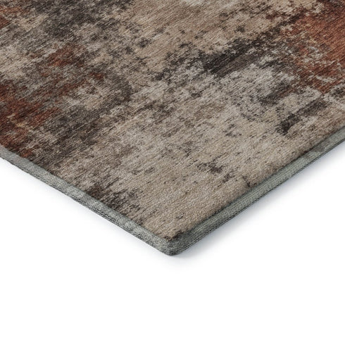 5' X 8' Rust And Beige Abstract Washable Area Rug With UV Protection