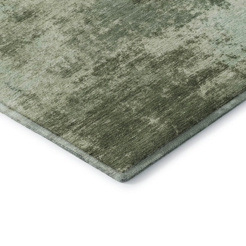8' Sage And Fern Green Abstract Washable Round Rug With UV Protection