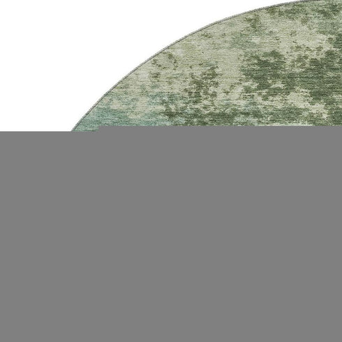 8' Sage And Fern Green Abstract Washable Round Rug With UV Protection