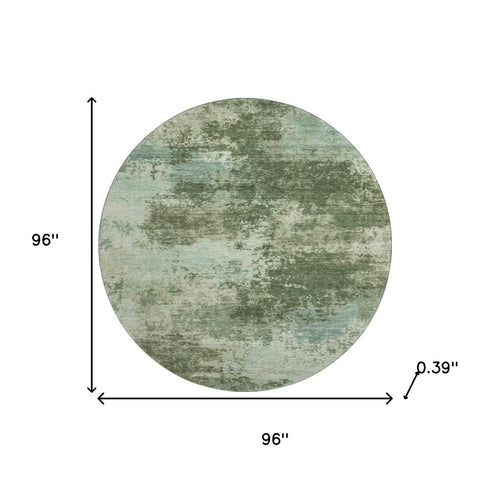 8' Sage And Fern Green Abstract Washable Round Rug With UV Protection