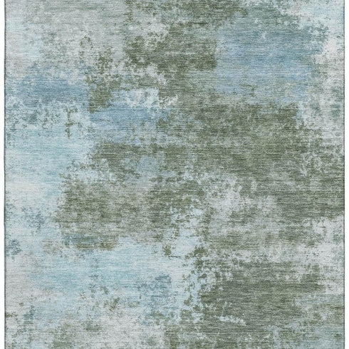 8' X 10' Sage And Sky Blue Abstract Washable Area Rug With UV Protection