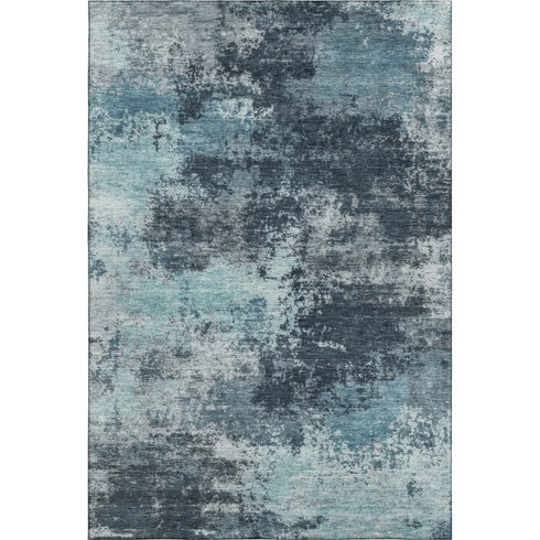 5' X 8' Teal And Aqua Abstract Washable Area Rug With UV Protection