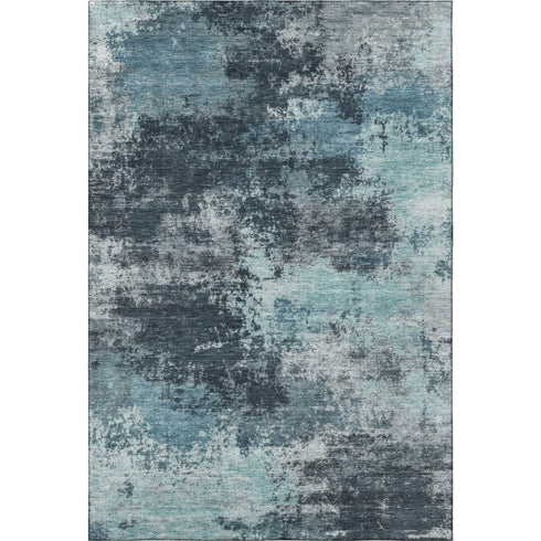 8' X 10' Teal And Aqua Abstract Washable Area Rug With UV Protection
