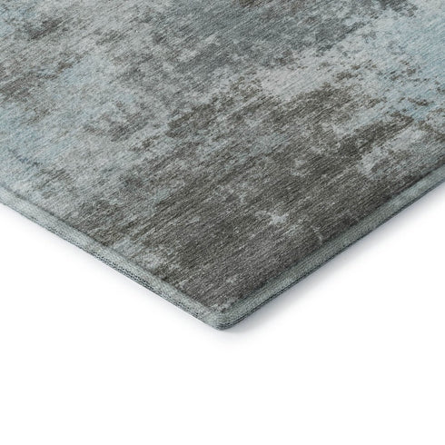 8' Taupe And Sky Blue Abstract Washable Round Rug With UV Protection