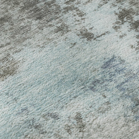 8' Taupe And Sky Blue Abstract Washable Round Rug With UV Protection