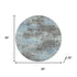 8' Taupe And Sky Blue Abstract Washable Round Rug With UV Protection