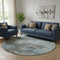 8' Taupe And Sky Blue Abstract Washable Round Rug With UV Protection