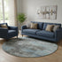 8' Taupe And Sky Blue Abstract Washable Round Rug With UV Protection