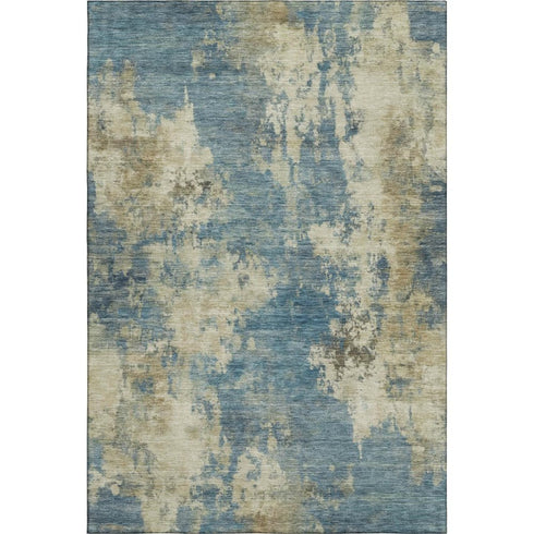 5' X 8' Blue And Taupe Abstract Washable Area Rug With UV Protection