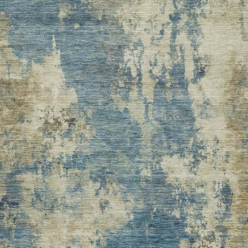 5' X 8' Blue And Taupe Abstract Washable Area Rug With UV Protection