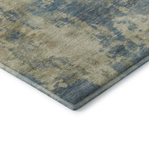5' X 8' Blue And Taupe Abstract Washable Area Rug With UV Protection