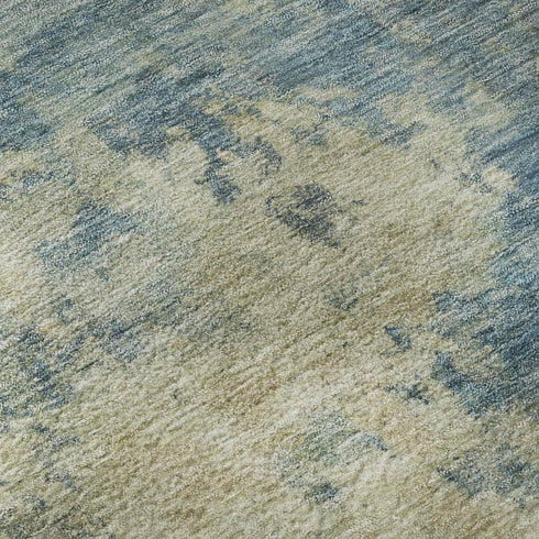5' X 8' Blue And Taupe Abstract Washable Area Rug With UV Protection