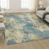 9' X 12' Blue And Taupe Abstract Washable Area Rug With UV Protection