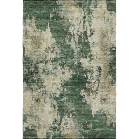 5' X 8' Fern Green And Beige Abstract Washable Area Rug With UV Protection