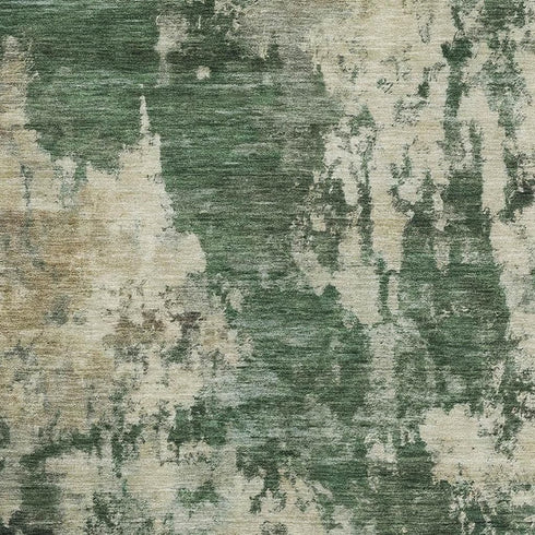 5' X 8' Fern Green And Beige Abstract Washable Area Rug With UV Protection