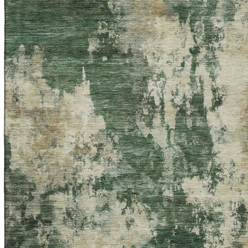 5' X 8' Fern Green And Beige Abstract Washable Area Rug With UV Protection