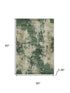 5' X 8' Fern Green And Beige Abstract Washable Area Rug With UV Protection