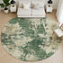 8' Fern Green And Beige Abstract Washable Round Rug With UV Protection