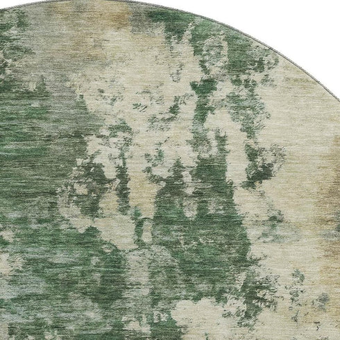 8' Fern Green And Beige Abstract Washable Round Rug With UV Protection