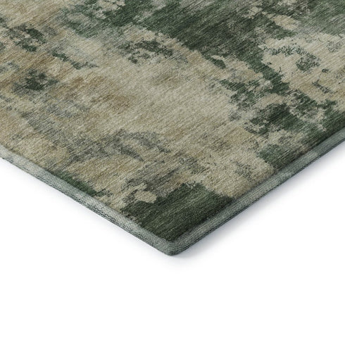 8' Fern Green And Beige Abstract Washable Round Rug With UV Protection