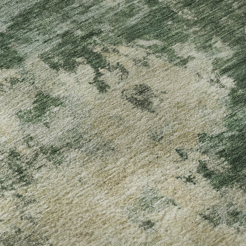 8' Fern Green And Beige Abstract Washable Round Rug With UV Protection