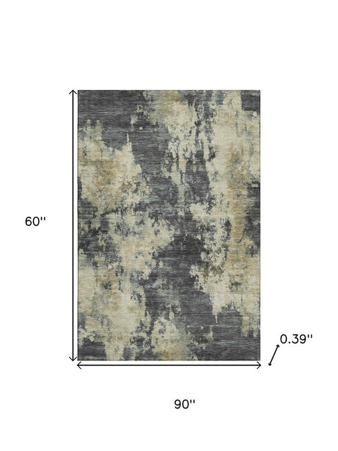 5' X 8' Gray And Beige Abstract Washable Area Rug With UV Protection