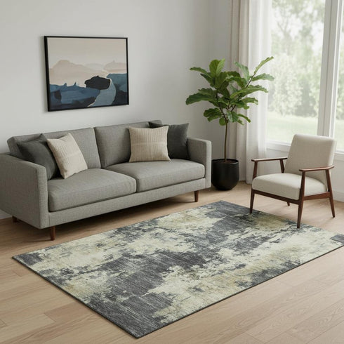 5' X 8' Gray And Beige Abstract Washable Area Rug With UV Protection