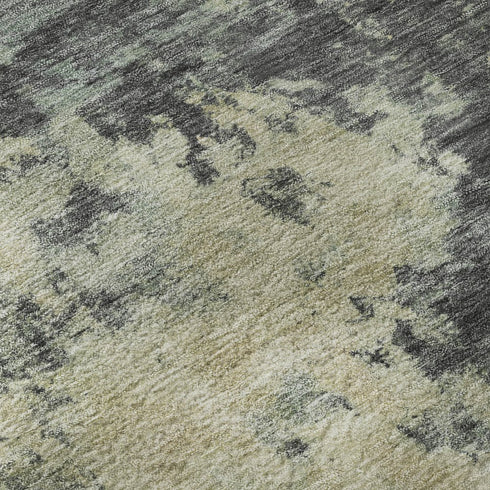 8' Gray And Beige Abstract Washable Round Rug With UV Protection