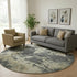 8' Gray And Beige Abstract Washable Round Rug With UV Protection