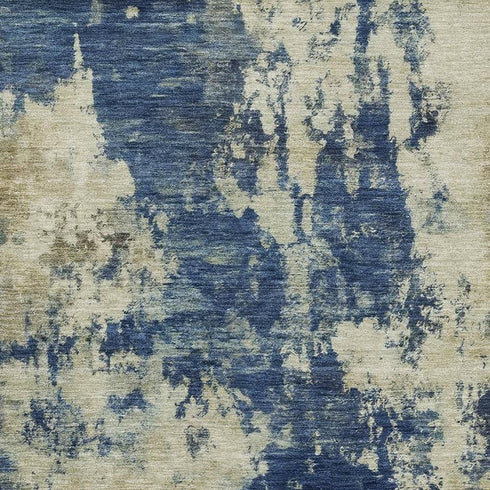 5' X 8' Navy Blue And Beige Abstract Washable Area Rug With UV Protection