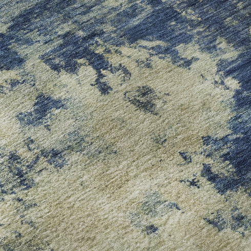 5' X 8' Navy Blue And Beige Abstract Washable Area Rug With UV Protection