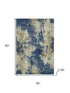 5' X 8' Navy Blue And Beige Abstract Washable Area Rug With UV Protection