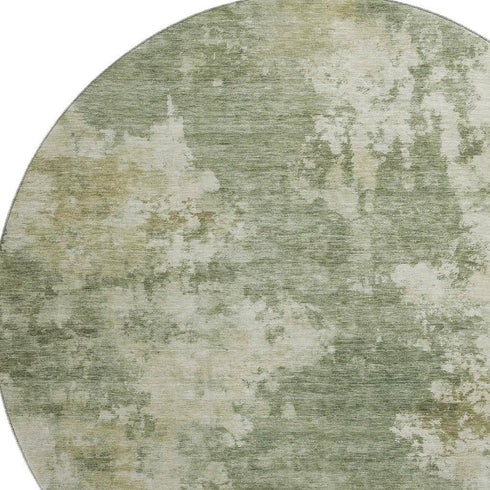 8' Sage And Beige Abstract Washable Round Rug With UV Protection
