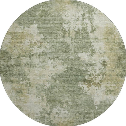 8' Sage And Beige Abstract Washable Round Rug With UV Protection