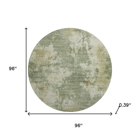 8' Sage And Beige Abstract Washable Round Rug With UV Protection