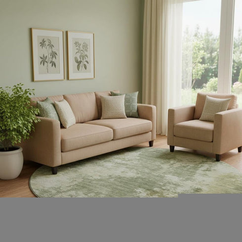 8' Sage And Beige Abstract Washable Round Rug With UV Protection