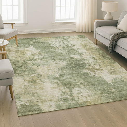 8' X 10' Sage And Beige Abstract Washable Area Rug With UV Protection